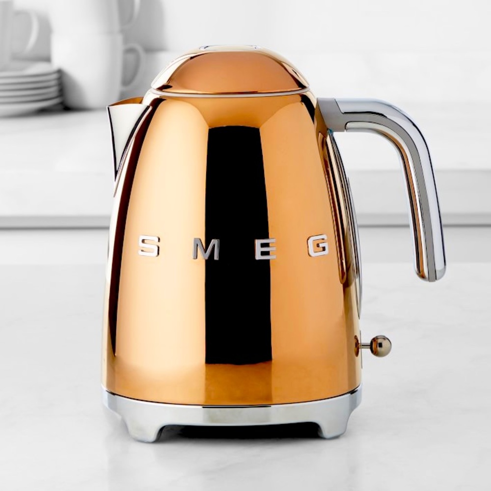 SMEG retro stainless steel kettle in rare Gold color.